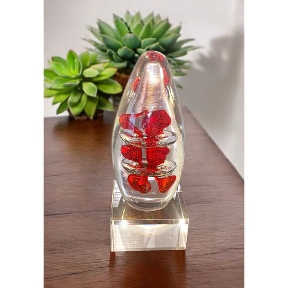 Glass Art Egg Shaped Organic Red Lava Art Design Sculpture Paper Weight - Picture 3 of 6